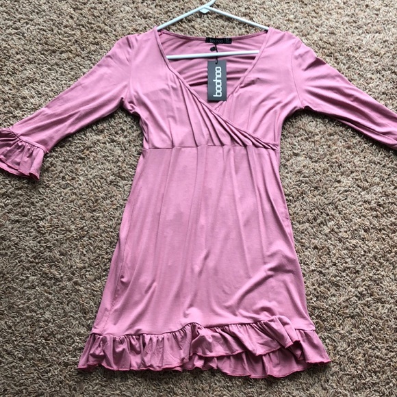 Boohoo NWT Pink Ruffle Tea Dress Size 6 - Picture 2 of 6